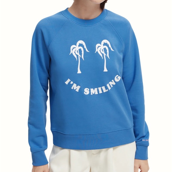 Scotch & Soda Raglan Blue Print Regular Fit Sweatshirt Top - Picture 4 of 15